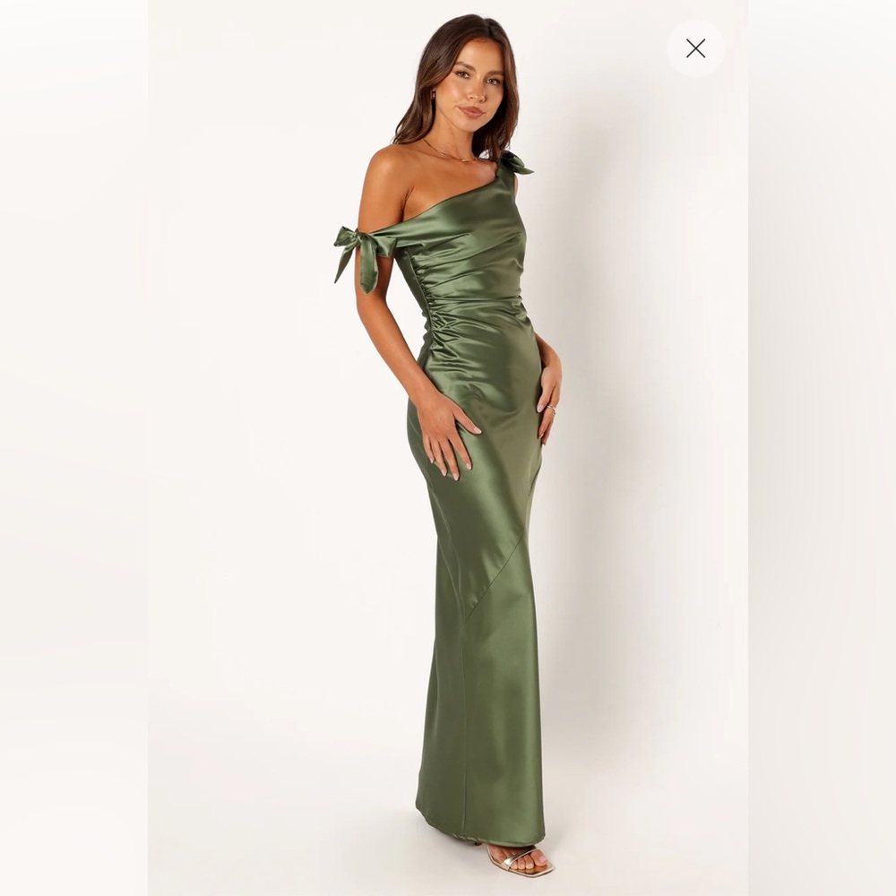 Petal & Pup Olive Green Satin Maxi Dress